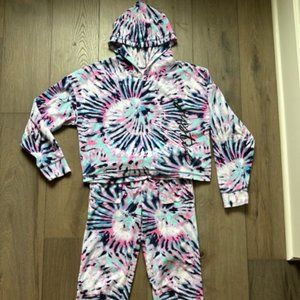 JUSTICE GIRLS DECORATIVE TIE DYE 2 PIECE PAJAMA SLEEP SET